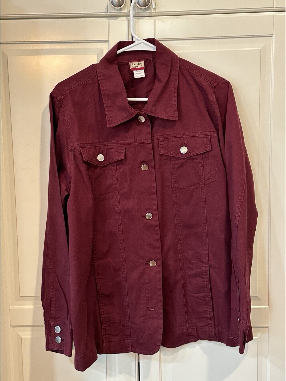 Vintage Tudor Court Women's Denim Jacket Burgundy Size L